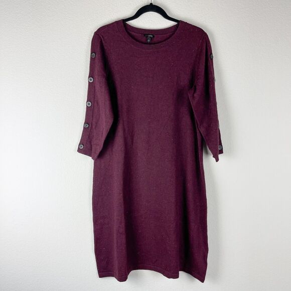Talbots Sweater Dress Womens Plus X Burgundy 3/4 Sleeve Knit Speckled Button NEW - Picture 1 of 12